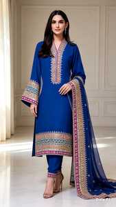 Salwar Kameez vert émeraude en polyester, coupe ample, longueur cheville, style traditionnel indien pakistanais, pour mariage, par Fashionista International - Product Image 4