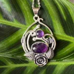 Angelic Double <b>Amethyst</b> Flower Pendant 925 Sterling Silver Fairy Whimsigoth Jewelry Handmade Tasmania Australia - Product Image 6