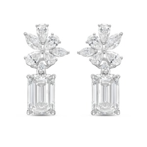 8 CT Customizable Simulated Diamond <b>Emerald</b> Pear Mixed Cut 18K Gold Plated Luxury Modern Geometric Drop <b>Stud</b> Dangle Earrings - Product Image 2