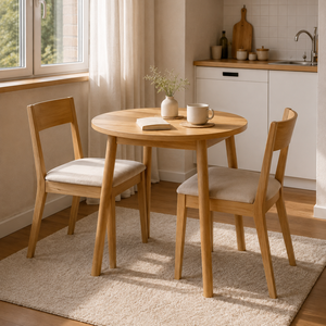 Ensemble de table à manger ronde en teck scandinave de luxe ARTERRA, chaises rembourrées modernes écologiques pour appartement et cuisine - Product Image 6
