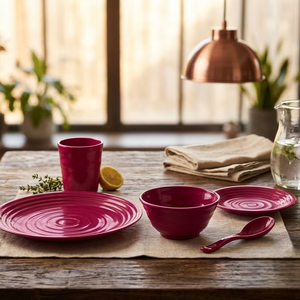 [Venta Directa de Fábrica] Juego de Cubiertos de Resina PGT Hecho en Taiwán: Taza, Tazón, Plato, Cuchara. Resistente. Duradero y elegante.-Rojo clásico - Product Image 1