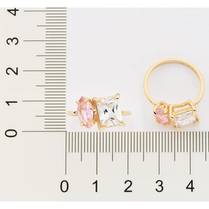 Women's 10K Gold Cocktail <b>Ring</b> With Princess Cut Diamond And Rose Quartz Prong Setting Glam Engagement <b>Ring</b> - Product Image 3