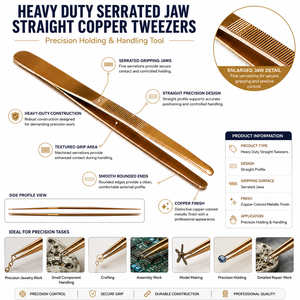 Heavy Duty Serrated <b>Jaw</b> Straight Copper Tweezers Precision Jewelry <b>Watch</b> Repair Tool ZetomedPro - Product Image 5