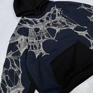 Sudadera con Capucha Gótica para Hombre, Estampado de Telaraña Negra, Talla Grande, Tejido de Algodón, Corte Regular, Estilo Urbano Otoñal - Product Image 3