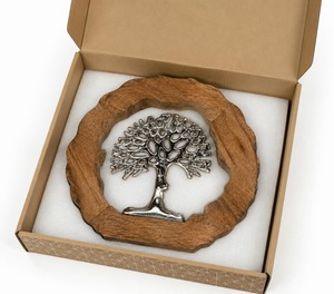 Escultura de Árbol de Metal Rústico sobre Base de Madera para Decoración de Mesa, Arte para Sala de Estar, Artesanía en Madera Hecha a Mano, Diseño de Follaje - Product Image 5