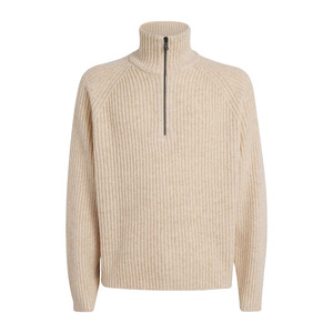 <b>Men's</b> Wool <b>Turtleneck</b> Sweater Quarter Zip Pullover Solid Color Thick Knit Winter Wear Full Sleeve Regular Fit - Product Image 1