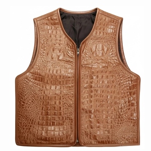 Gilet en cuir véritable gaufré crocodile personnalisé pour homme, style classique zippé, pour motard, fournisseur OEM - Product Image 1
