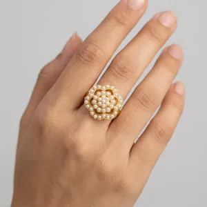 Bagues de cocktail traditionnelles indiennes en perles Jadau pour femmes, bijoux de luxe pour mariage et soirée, vente en gros - Product Image 4