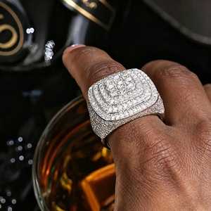 Bague pour homme en argent sterling 925 avec diamant Moissanite VVS taille ronde, style Hip Hop de luxe, micro-pavé, faite à la main - Product Image 6