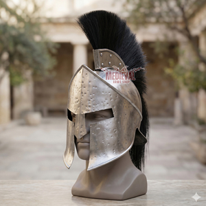 Casco Espartano Medieval Hecho a Mano con Pluma Negra, Armadura de Acero Pulido para Reenactment, Cosplay, Disfraz de Halloween - Product Image 4
