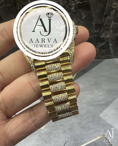 Gold Tone Automatic Cubic Zirconia Mechanical Watch with Luminous Hands Round Dial Link <b>Bracelet</b> for Men - Product Image 4