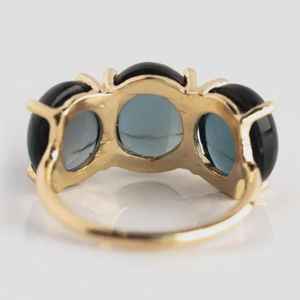 แหวนหมั้นหรูหราประดับบลูโทแพซลอนดอน สไตล์อาร์ตเดโค วินเทจ คาโบชอง คลาสสิก สำหรับวันครบรอบ ชุบทอง 14K - Product Image 5