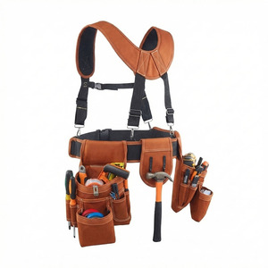 <b>Carpenter</b> <b>Tool</b> Belt With Suspenders Brown Leather Construction <b>Tool</b> Harness With Multiple Pockets For <b>Tools</b> And Equipment - Product Image 1