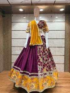 Conjunto de Lehenga Choli para Mujer, Algodón Puro Bordado, Reversible, Traje Festivo para Bodas y Diwali - Product Image 6