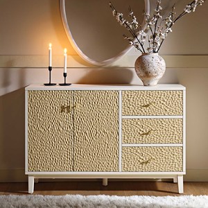 Commode de chambre moderne, idéale pour appartement, avec finition grain blanc texturé, console de rangement pour salon, salle à manger et entrée - Product Image 1