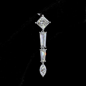 Boucles d'oreilles pendantes classiques de mariage et de fiançailles en or 10K 14K 18K et argent 925 935, serties de diamants de laboratoire taille princesse, baguette et marquise - Product Image 3
