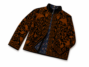 Veste en velours noir brodée Suzani pour femme, motif floral et oiseaux, style artisanal ethnique bohème, vêtement d'extérieur d'automne, boutique - Product Image 3