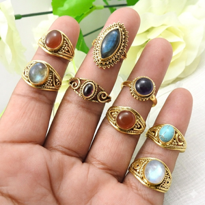 Lote al por Mayor de Anillos de Plata de Ley 925 con Piedras Preciosas, Juego de 8 Piezas con Piedras Preciosas de Calidad Original, Anillos Bohemios Hechos a Mano - Product Image 2