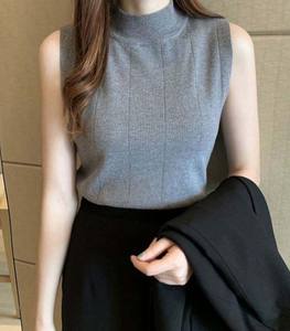 Nuevo Diseño, Chaleco de Punto sin Mangas para Mujer, Cuello Redondo, Casual, 100% Algodón, Color Sólido, Camiseta sin Mangas - Product Image 4