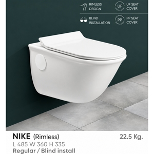 NIKE WC suspendu sans bride, monobloc en porcelaine, allongé, à siphon en S/P, réservoir encastré, chasse d'eau latérale, écologique - Product Image 3