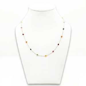 สร้อยคอแซฟไฟร์หลากสีธรรมชาติในตัวเรือนทองคำแท้ 18K สีเหลือง – โซ่ประดับพลอยสีรุ้งทรงกลมแบบฝังขอบ - Product Image 1