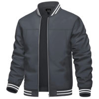 Veste universitaire personnalisée pour homme, gris foncé, col rabattu, fermeture éclair, style décontracté, coupe classique, couleur unie, imperméable, pour l'automne