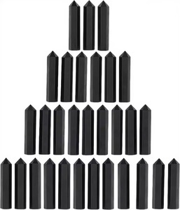 Cristal de pierre noire poli à pointe unique, naturel et unique, pour artisanat, vente en gros - Product Image 4