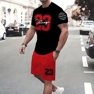 Ensemble décontracté deux pièces pour homme : T-shirt et short d'été 100 % coton, séchage rapide, style urbain, 280g, prix abordable - Product Image 1