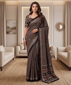 Sari traditionnel en soie marron, longueur ras du sol, pour fêtes et mariages, vêtements ethniques indiens et pakistanais pour femmes, séchage rapide 85324 DVD ON5176 - Product Image 2
