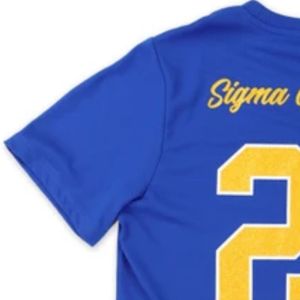 Camiseta Azul de Cuello Redondo para Mujer, Manga Corta, Estampado Gráfico con Letras Griegas, Informal, Ajustada, para Uso Diario, Prenda Básica de Moda - Product Image 3