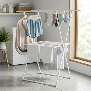 Household Storage Furniture Foldable Adjustable X-Type Double-Bar Laundry <b>Clothes</b> Drying <b>Rack</b> Wardrobe Compatibility Steel Tube - Product Image 2