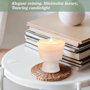 Bougie de luxe parfumée en cire de soja, faite à la main, dans un récipient en marbre, non toxique et réutilisable, pot en pierre au design distinctif - 1 ensemble - Product Image 3