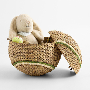Sporty Woven Water Hyacinth Tennis Ball Kid Storage Basket With <b>Green</b> Detail Woven Handmade Kids Room Decorative Organize - Product Image 4
