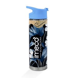 Bouteille d'eau en acier inoxydable Vedela Eco Bloom avec couvercle bleu, réutilisable, design floral moderne, minimaliste, pour le camping - Product Image 1