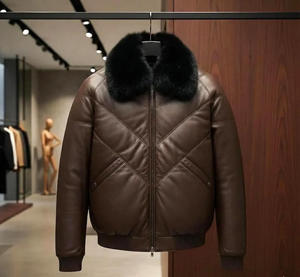 Veste pour homme avec col en fourrure de renard véritable, style élégant, coupe ajustée, personnalisable, toucher doux, veste en cuir véritable de haute qualité - Product Image 3