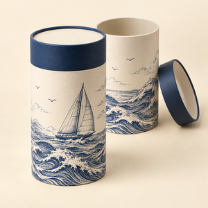 Boîte en tube de papier rond avec illustration océanique personnalisée pour l'emballage de flacons cosmétiques - Product Image 1
