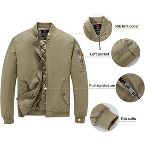 Vestes bomber décontractées pour hommes de haute qualité, vente en gros, coupe-vent d'hiver, 100% polyester/coton, personnalisables, couleur unie - Product Image 4