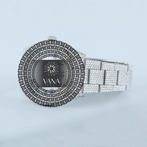 นาฬิกาข้อมือผู้ชาย VANA JEWELS สไตล์ฮิปฮอปสุดหรู ประดับเพชรโมอิสซาไนต์ ตัวเรือนสแตนเลสทรงกลม หน้าปัดอนาล็อก ระบบกลไก กระจก  ฝังเพชรเต็มหน้าปัด - Product Image 4