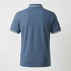 Polo à manches courtes bleu pour homme, en coton piqué, décontracté, respirant, coupe classique, design tricoté uni - Product Image 2