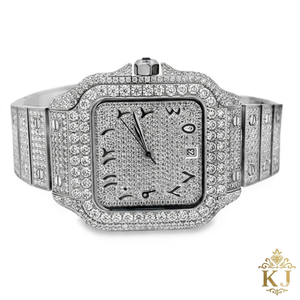 Reloj de lujo para hombre de acero inoxidable con diamantes de moissanita y movimiento personalizado - Product Image 1