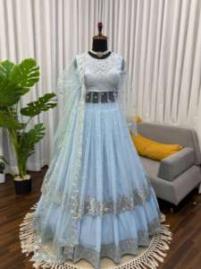 Hermoso Vestido Anarkali de Diseño Indio-Pakistaní en Tela Georgette con Bordado de Hilo, para Fiestas, Bodas, Uso Casual y Tradicional para Mujeres - Product Image 2