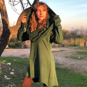Vestido con Capucha de Algodón Estilo Bohemio Élfico para Mujer, Vestido con Capucha de Hada para Festival, Atuendo Inspirado en el Bosque - Product Image 1