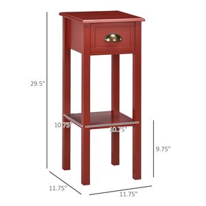 Tavolino Laterale Rosso a 2 Ripiani con Cassetto, Tavolino Stretto per Soggiorno e Camera da Letto - Product Image 3