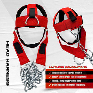 Red Nylon Neck Harness with Chain and Metal Rings for Boxing <b>Training</b> Adjustable Protective Gear Unisex Adult Use - Product Image 6