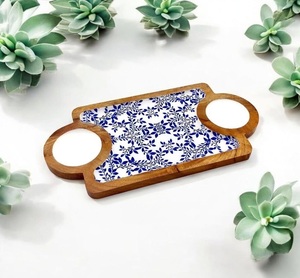 Acacia Wooden Serving <b>Tray</b> Platter With Enamel Print Design Personalized For Home Decor Restaurants Hotel Serving <b>Tray</b> - Product Image 4