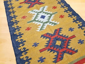 Alfombra Kilim Hecha a Mano con Patrón Geométrico, Tejido Plano de Lana y Acrílico, Rectangular, para Sala de Estar, con Base de Yute - Product Image 1