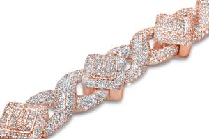Bracelet de luxe plaqué or rose avec diamants, maillons géométriques micro-pavés, taille brillant rond, pour femme, usage quotidien - Product Image 3