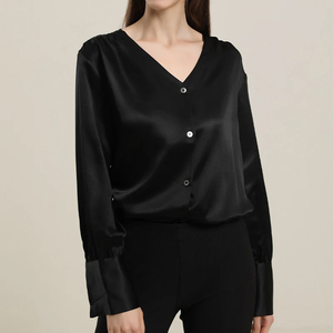 Camisas de Seda para Mujer, Charmeuse, Manga Larga, Estilo Vintage, Semi Formal, Casual |   Camisa de charmeuse 100% seda para mujer - Product Image 4