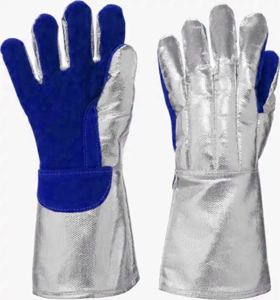 Heavy Duty Industrial Cow Split Leather Safety Gloves <b>Fire</b> Resistant and Proof Aluminized Canvas Hand Arm Protection for Welder - Product Image 2
