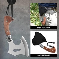 Hache de camping industrielle, hache de survie, lame hexagonale en acier inoxydable, hache de brousse pour l'extérieur, fourreau en nylon, poignée en bois, équipement de camping